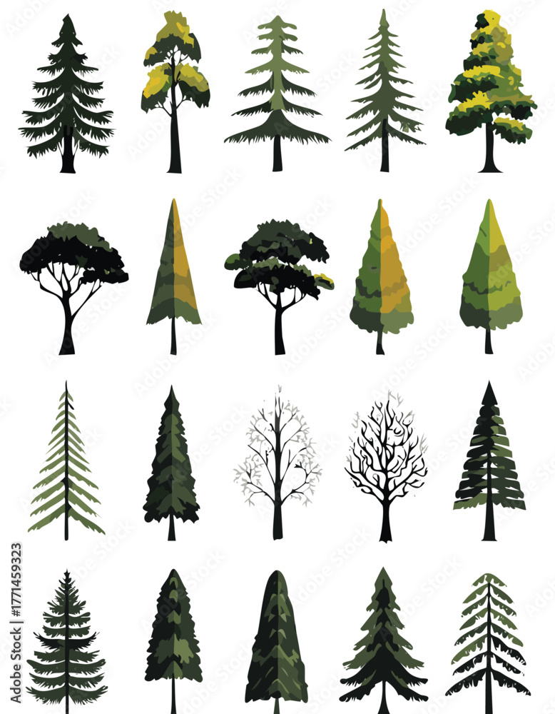 Obraz premium Collection of various tree species