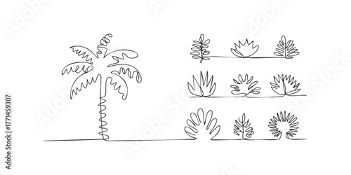 Line art tropical plants collection
