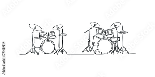 Two continuous line drawing drum sets side by side