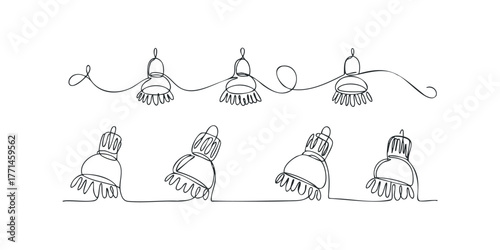 Continuous line drawing of hanging and tilted bell shapes