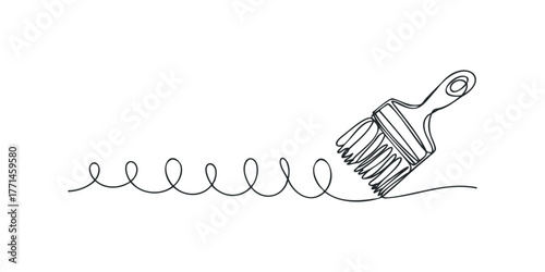 Single line drawing of a paintbrush creating a spiral line