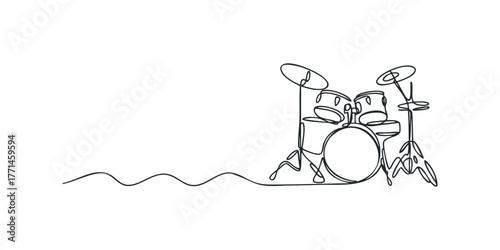 Single line drawing of a drum set