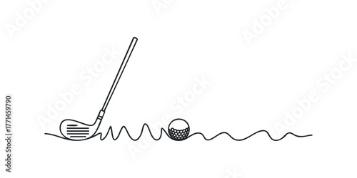 Golf club and ball simple line drawing
