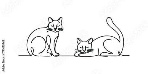 Two cats rendered in continuous black line art