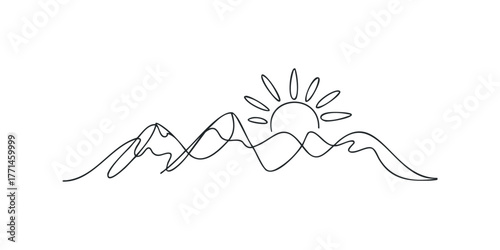 Minimalist mountain range with sun rising