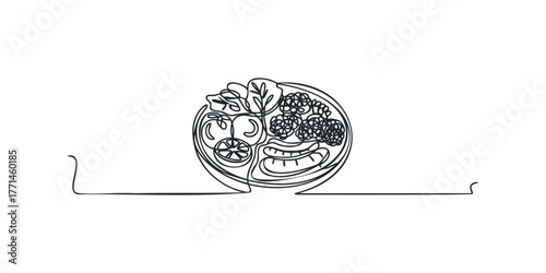 Minimalist line drawing of a nutritious meal in a bowl