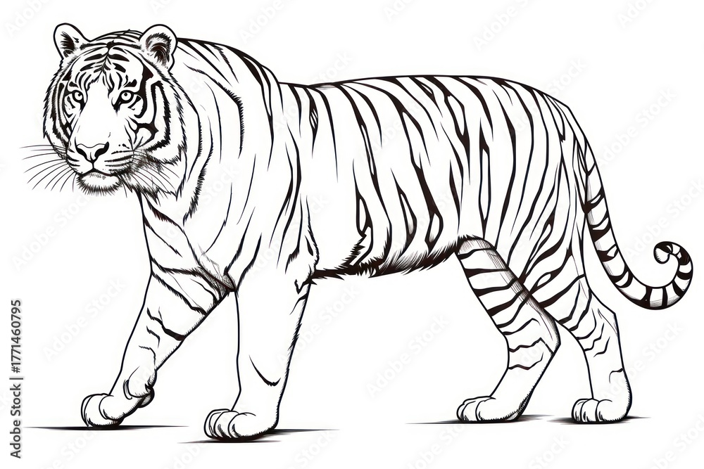 Obraz premium Tiger sketch wildlife drawing.