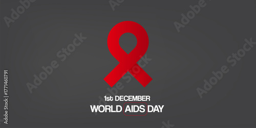 World AIDS DAY 1 december banner with red ribbon. World HIV awareness day starts in 1 December. Red ribbon with text isolated on grey background. World AIDS Day poster