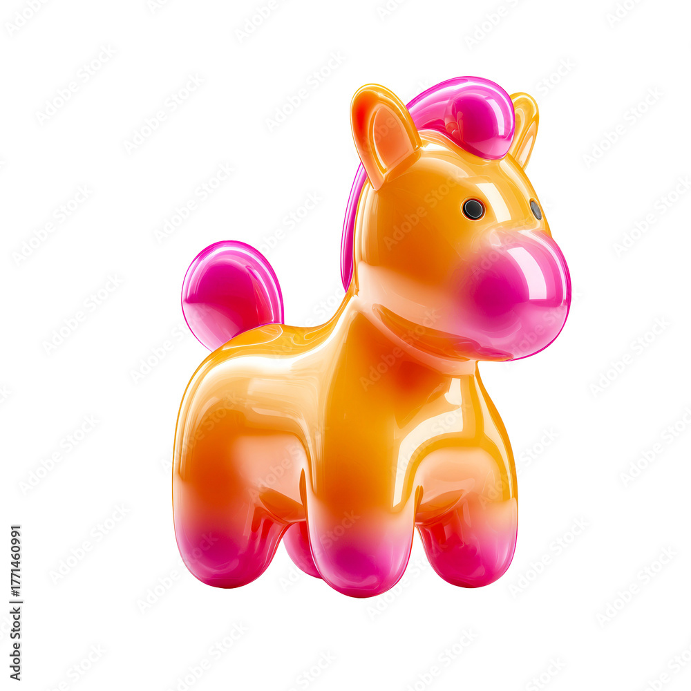 Naklejka premium Glossy Orange and Pink Inflatable Toy Horse on a transparent background, cut out