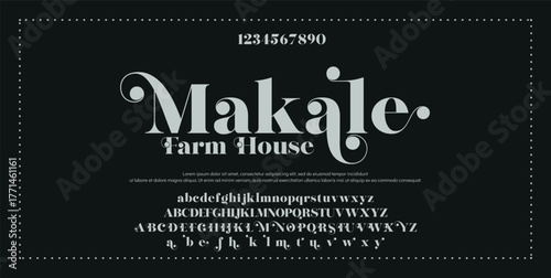 Luxury wedding alphabet logo font with tails. Typography elegant classic serif fonts and number decorative vintage retro logos branding. vector illustration