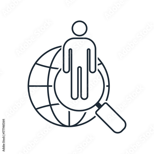 Found man.Search for a specialist, buyer, contractor, performer.  Vector linear icon illustration isolated on white background.