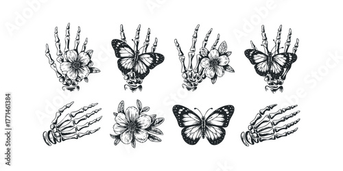Skeleton Hands with Butterfly and Flower Illustrations