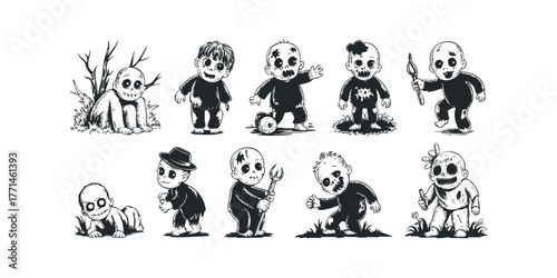 Collection of cartoon zombie children characters