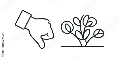 Thumbs Down Gesture and Abstract Plant Outline