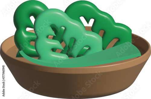 A realistic 3D salad icon representing healthy food, fresh vegetables, and nutrition. Perfect for diet, restaurant, wellness, and healthy lifestyle design projects. High-quality, isolated vector-style