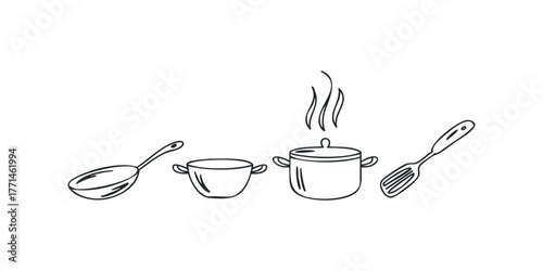 Simple Line Drawing of Kitchen Utensils