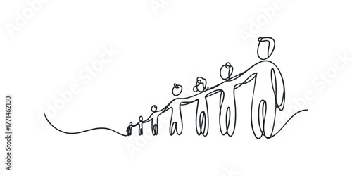 Minimalist line art of a family holding hands in a row