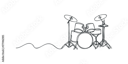 Drum kit graphic with flowing line