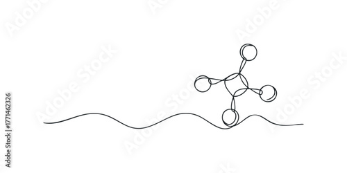 Continuous line drawing of a molecular structure on wavy line