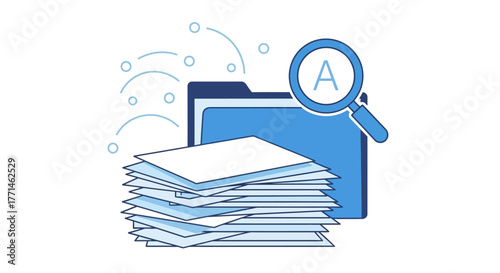 Documents and folder search with magnifying glass.