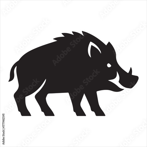 Silhouette wild boar animal outline black and white vector illustration