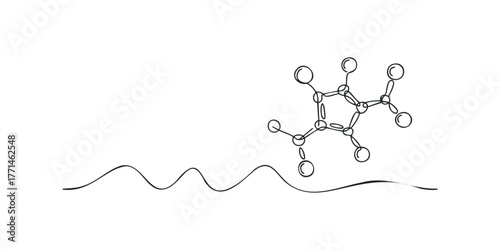 Abstract molecular structure line art with wavy line