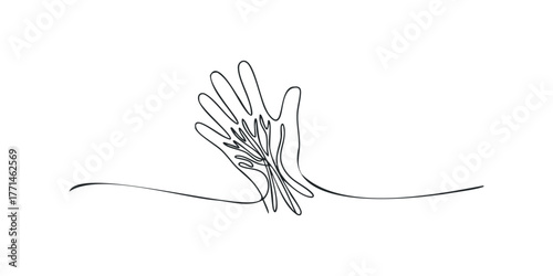 Single line drawing of a hand holding delicate branches