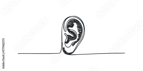 Single continuous line drawing of a human ear