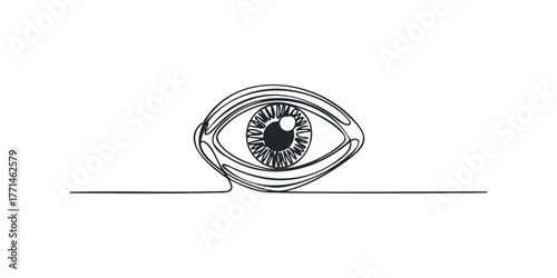Continuous line drawing of an abstract human eye with intricate iris details