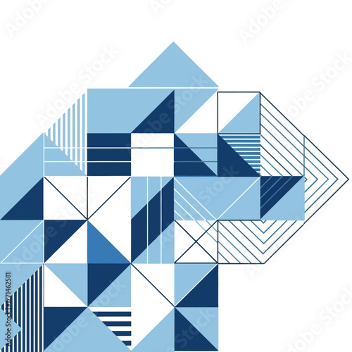 Geometric shapes composition in shades of blue, abstract design.