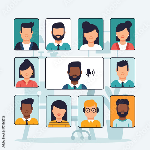 Online meeting with multiple participants and speaker.