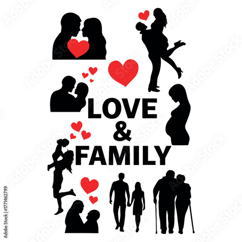 Love and Family Life Stages Silhouette Collection Vector