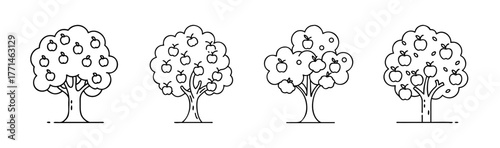 Vector illustration of a fruit tree with apples and oranges
