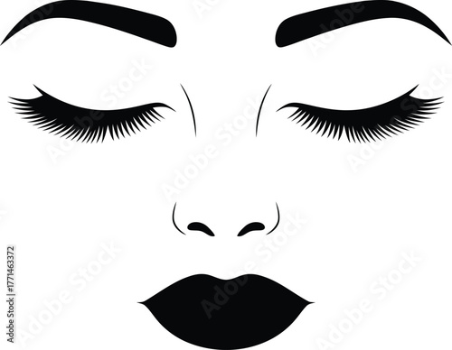 Minimalist black and white illustration of a woman s face with closed eyes