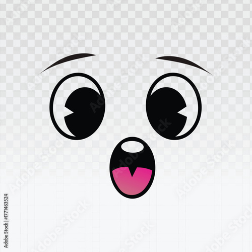 Shocked or surprised face with wide eyes and an open mouth, expressing awe or disbelief. Ideal for emoji sets, social media reactions, digital communication, or fun character design projects.