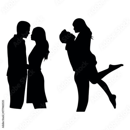 Romantic Couple and Family Life Stages Silhouette Set Vector