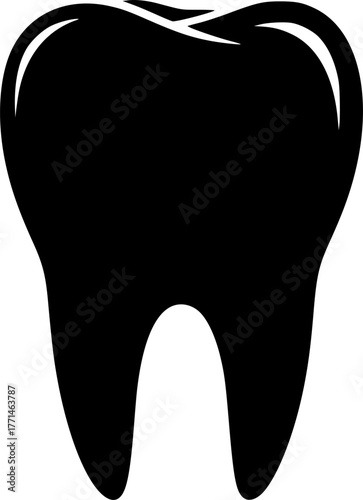 Tooth icon. Black, minimalist icon isolated on white background. Tooth simple silhouette. Web site page and mobile app design vector element.