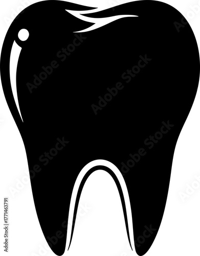 Tooth icon. Black, minimalist icon isolated on white background. Tooth simple silhouette. Web site page and mobile app design vector element.