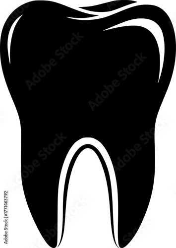 Tooth icon. Black, minimalist icon isolated on white background. Tooth simple silhouette. Web site page and mobile app design vector element.