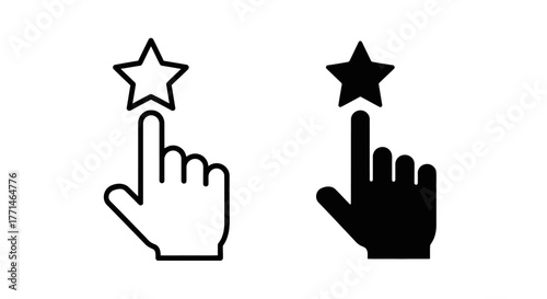 A pointing hand icon touching a star shown in two variations