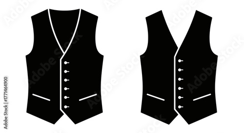 Black vests illustration two views displayed formal wear design element
