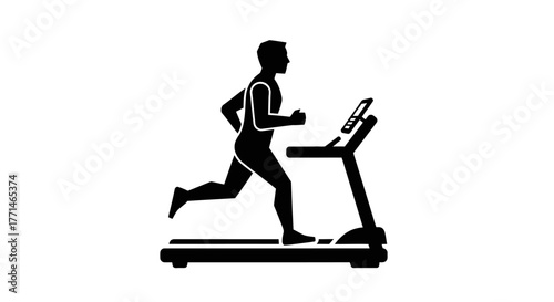 Silhouette of a man running on a treadmill for fitness