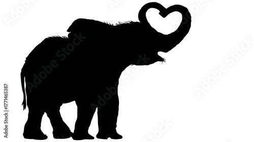 A majestic elephant silhouette with trunk raised forming a heart shape, expressing love and affection
