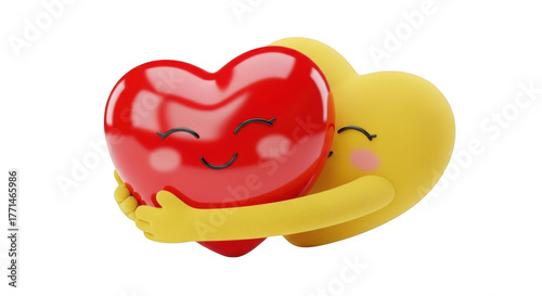 Two cute hearts hugging each other isolated on transparent background
