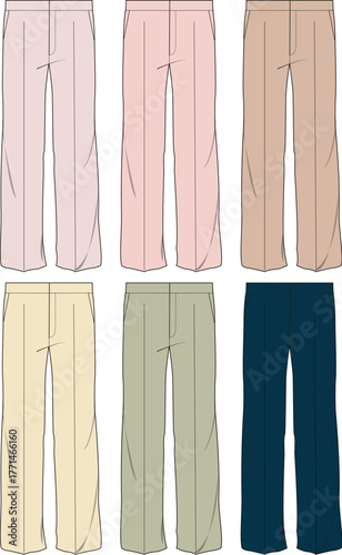 pants fashion design, various colors, flat sketch clip art preview