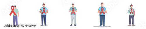 Young Men Holding Red Ribbon for HIV and AIDS Awareness, World AIDS Day Illustration