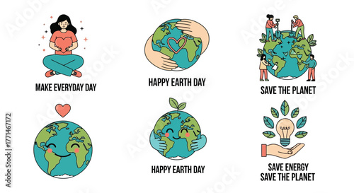 Earth Day Cute Globe Illustrations for Environmental Awareness & Green Initiatives
