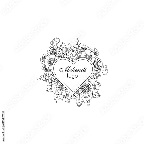 Intricate Mehendi Henna Heart Logo Vector - Detailed Floral Ornamental Wedding Design