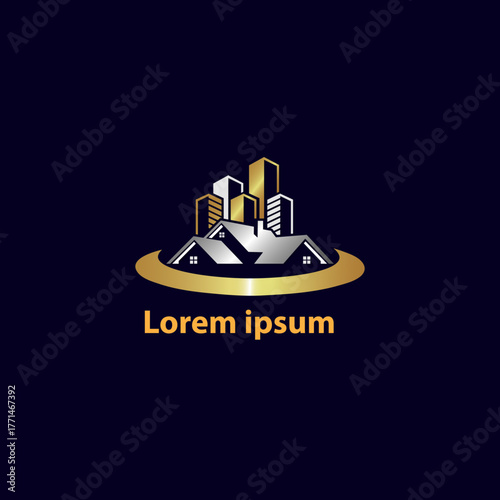 Modern Architectural Real Estate Logo Design with City Skyline and House