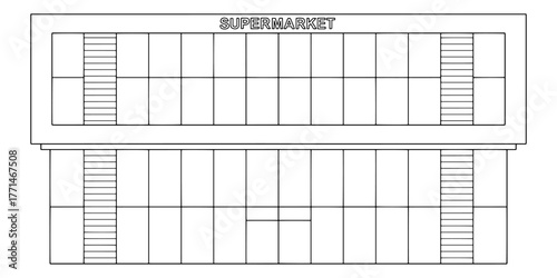 Shopping mall exterior graphic black white sketch illustration vector 